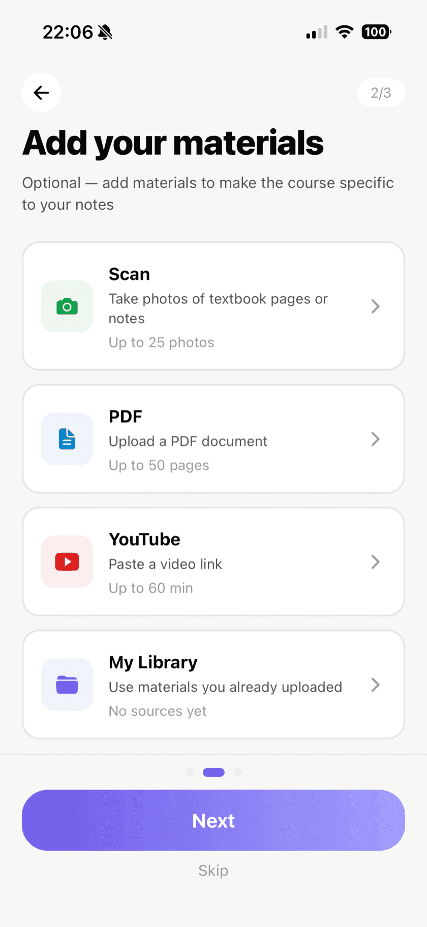 Lesson screen showing source-based content