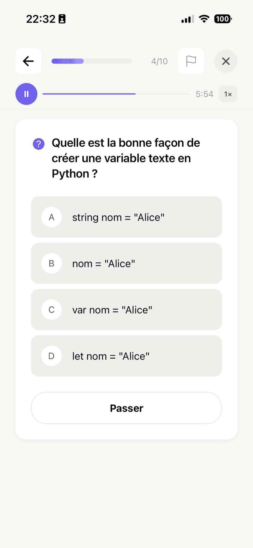Contenu de leçon avec indicateurs de défilement