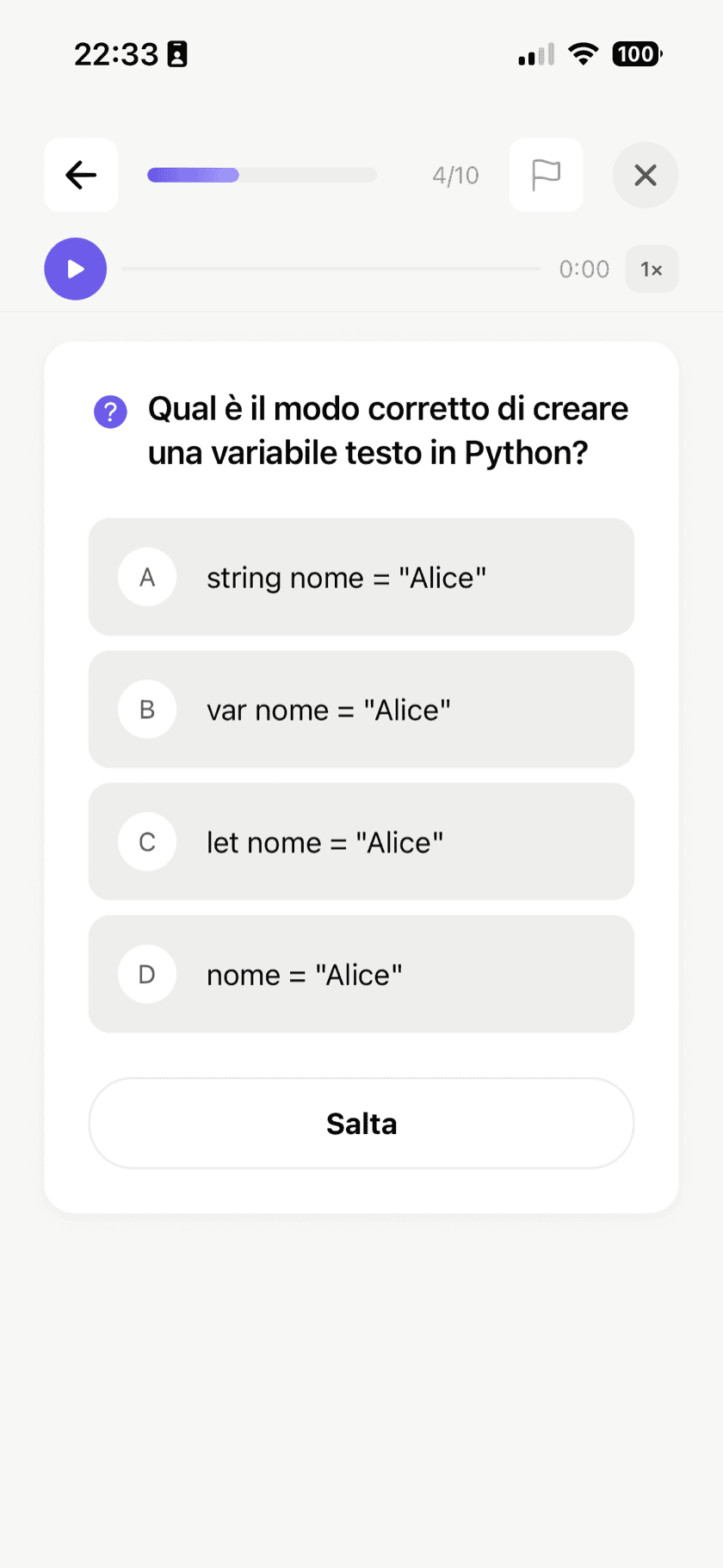 Contenuto della lezione con indicatori di scorrimento