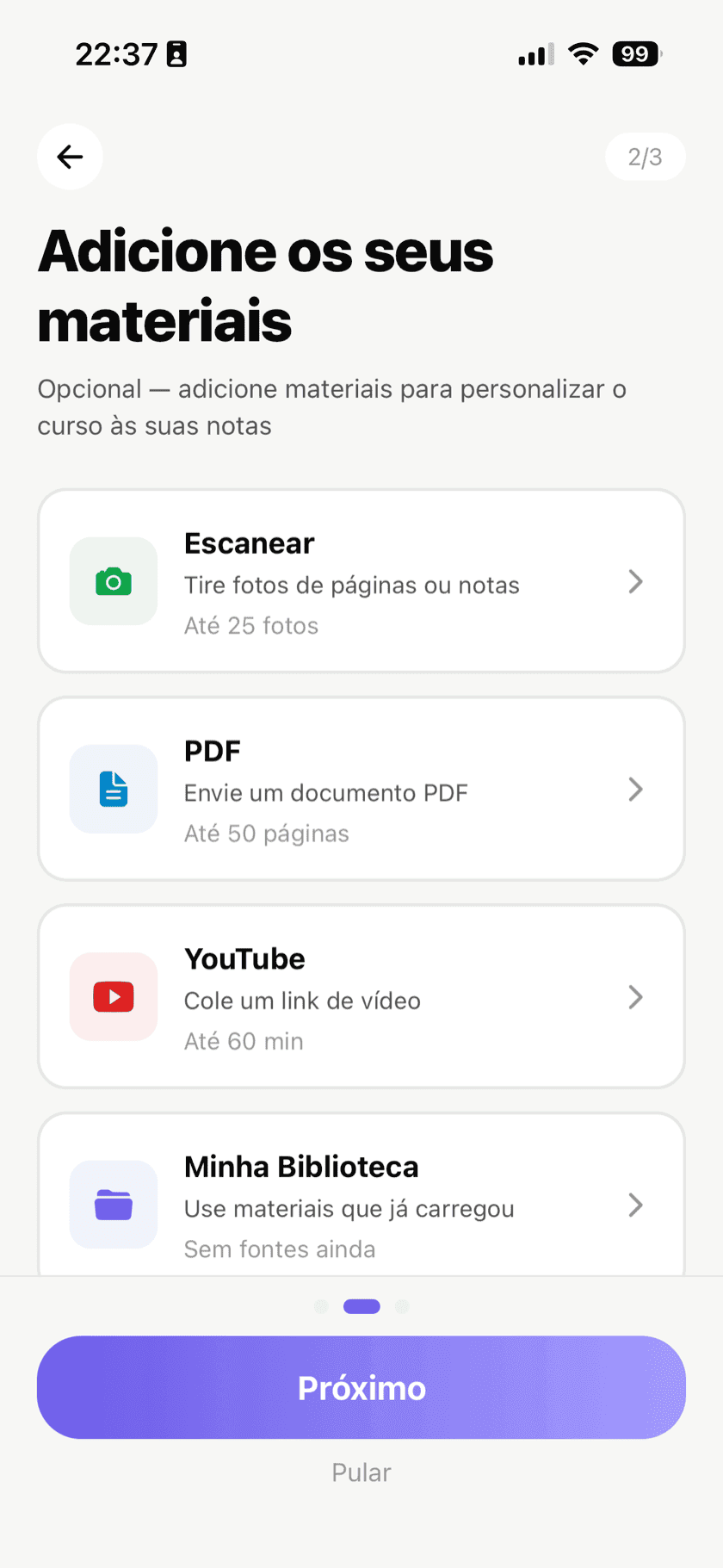 Tela de lição mostrando conteúdo baseado em fontes